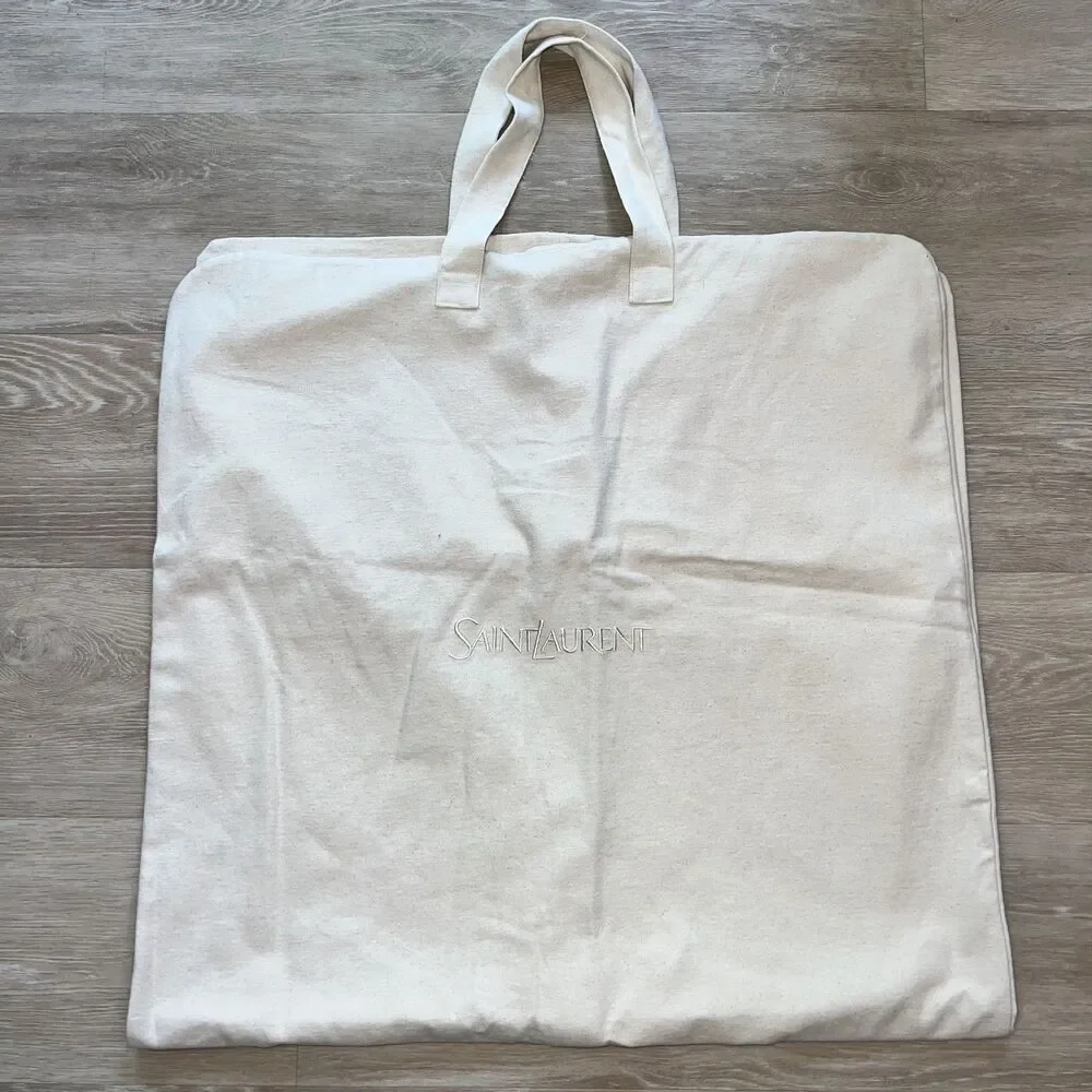 Saint Laurent Cream Flannel Garment Dust Bag Storage Travel Cotton 23